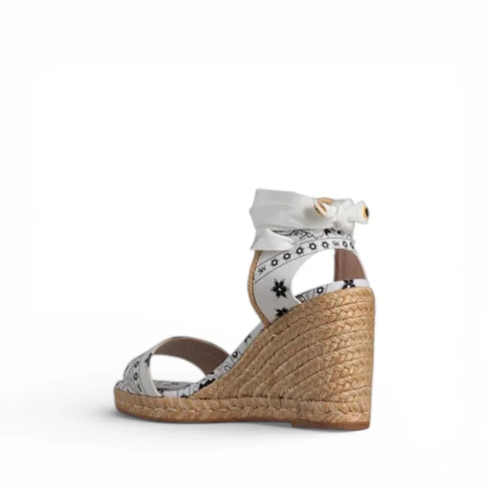 Stuart Weitzman Espadrille Wedge Sandals White Bandana Print Women 9.5 NIB